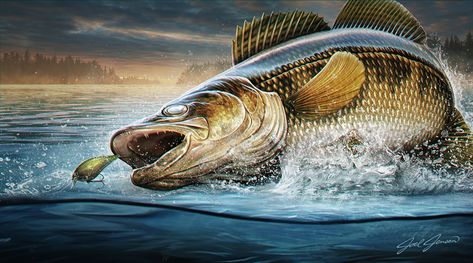 Hungry Walleye on Behance Fish Artwork, Power Animal, Animal Symbolism, Natural Frame, Big Fish, Fish Art, Wildlife Art, Catfish, Spirit Animal