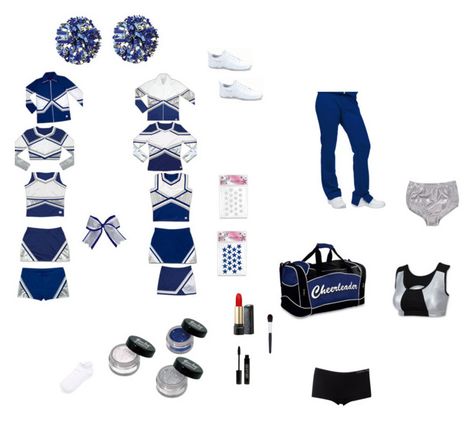 Blue And Silver Cheer Uniform, Navy Blue Cheer Uniforms, Blue And White Cheer Uniforms, Blue Cheerleader Uniform, Cheerleading Essentials, Cheerleader Aesthetic, Cheerleading Chants, Cheer Practice Outfits, Track Uniforms