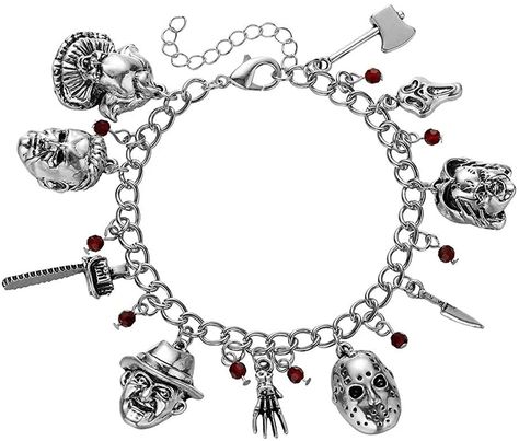 Amazon.com: Blingsoul Cheeky Horror Charm Bracelets - Chaki Merchandise Christmas Bracelet Jewelry Gift for Women Men | [J100028] Jasun Vorhes: Clothing, Shoes & Jewelry Chucky Horror Movie, Cosplay Jewelry, Halloween Bracelet, Mask Necklace, Christmas Bracelet, Hip Hop Jewelry, Halloween Jewelry, Star Charms, Horror Movie