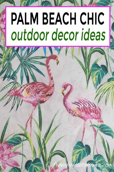 This deck and patio makeover for the One Room Challenge looks like its going to be awesome! I LOVE the Palm Beach chic outdoor decor ideas and the flamingo fabric is gorgeous! #fromhousetohome #decks #patios #outdoorlivingspace #patiosanddecks #gardening Palm Beach Fall Decor, Palm Springs Porch, Palm Beach Outdoor Decor, Tropical Deck Decor, Pink Patio Decorating Ideas, Flamingo Patio Decor, Pink Outdoor Decor, Tropical Patio Decorating Ideas, Flamingo Outdoor Decor