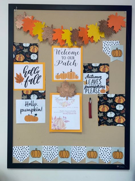 Fall Bulletin Boards For Workplace, Bulletin Board For Work, Fall Bulletin Boards For Work, Cork Board Ideas, School Office Decor, Fall Bulletin Board, Fall Board, Fall Boards, Fall Bulletin Boards