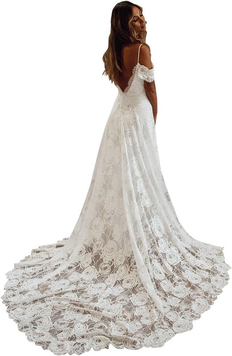 Sexy Backless Wedding Dresses Lace Evening Dresses Off The Shoulder Beachy Boho Bridal Gowns Ivory Size 8 at Amazon Women’s Clothing store Bride 2024, Dresses For Bride, Boho Bridal Dress, Backless Lace Wedding Dress, Beach Wedding Dresses, Country Style Wedding, Evening Mini Dresses, Boho Bridal Gowns, Gowns For Women