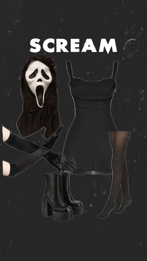 Ghostface Outfit Ideas, Cute Scream Costume, Ghostface Costume Girl, Girl Scream Costume, Scream Costume Woman, Scream Costume Ideas, Scream Halloween Costume, Ghostface Costume, Scream Outfits