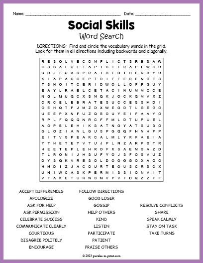 Middle School Word Search Free Printable, Middle School Social Work Activities, Word Search Aesthetic, Rbt Activities, Social Emotional Worksheets, Social Skills Middle School, Social Group Activities, Kindness Worksheets, Social Emotional Learning Middle School