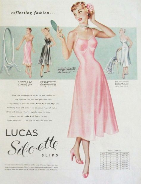 Vintage Ads Women, 1950s Posters Women, 1950s Pink Aesthetic, 50s Fashion Magazine, Pink Vintage Clothes, 50s Aesthetic Pink, Pink 50s Aesthetic, 50s Lingerie, Coquette Lingerie