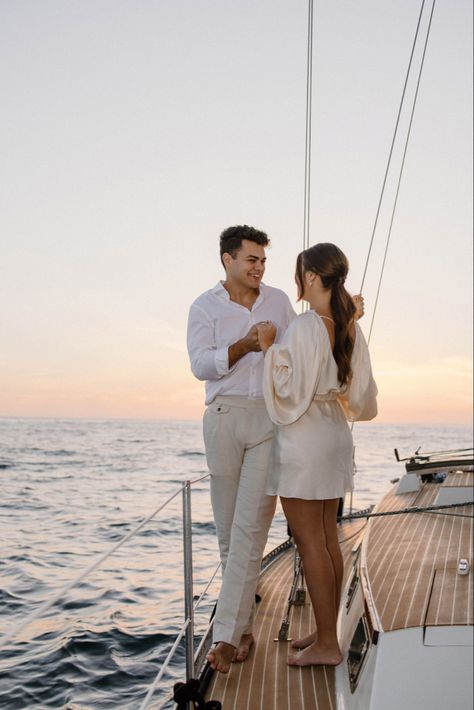 Boat Proposal, Boat Engagement Photos, Engagement Photo Shoot Beach, Pre Wedding Photoshoot Beach, Sailboat Engagement, Cruise Photography, Boat Photoshoot, Couple Cruise, Cotton Candy Skies