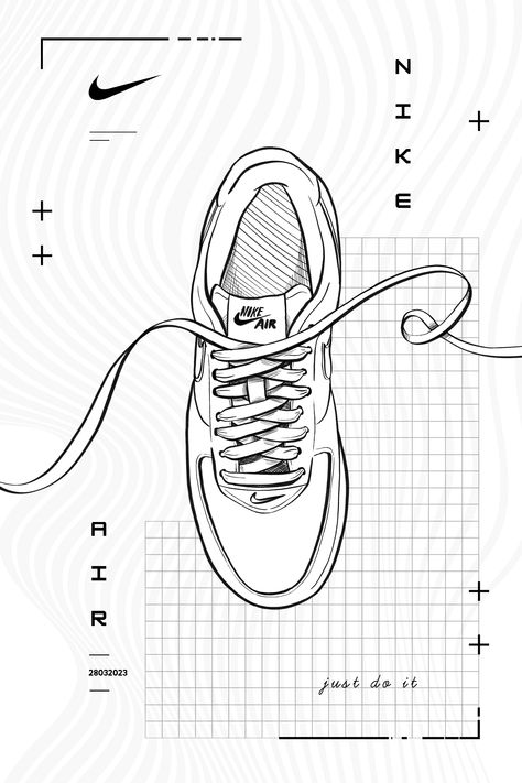 Nike Poster Design - Air Force Sneakers Vintage Nike Poster Prints, Sneaker Illustration Art Graphics, Air Force 1 Design Ideas, Nike Design Graphic, Sneaker Graphic Design, Vintage Nike Aesthetic, Nike Shoes Poster, Shoe Graphic Design, Nike Poster Design