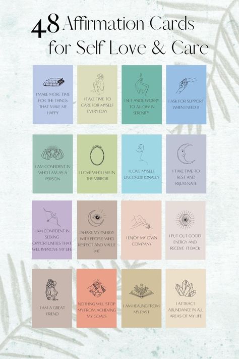 Positive affirmation cards for self love and personal growth in an earthy and minimalist style Affirmation Ideas, Self Love And Care, Positive Relationship, Compliment Cards, Relationship With Yourself, Empowering Affirmations, Counselor Office, Friends Cast, Self Growth