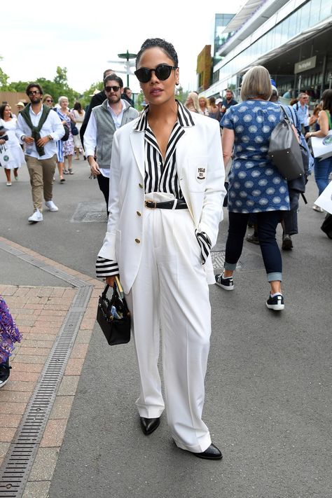 All the Best Fashion From Wimbledon 2019 | Vogue Demure Dress, Wimbledon Party, Ruth Wilson, Wimbledon Fashion, Wimbledon Tennis, Tennis Championships, Tessa Thompson, Floral Slip Dress, Maxi Coat