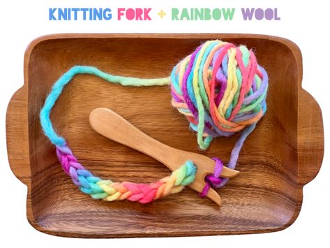 Handwork at Four Years - Knitting Ideas Lucet Fork, Montessori Trays, Yarn Crafts For Kids, Lucet, French Knitting, Hand Painted Yarn, Finger Knitting, Montessori Toddler, Camping Crafts