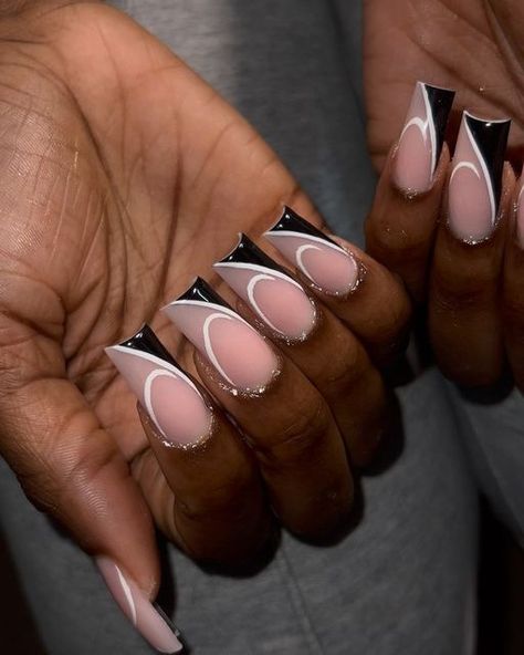 2023 Black And White, Ambre Nails, Black And White Nails, Acrylic Toe Nails, Fully Booked, Nails Now, Colored Acrylic Nails, Long Acrylic Nails Coffin, Long Square Acrylic Nails