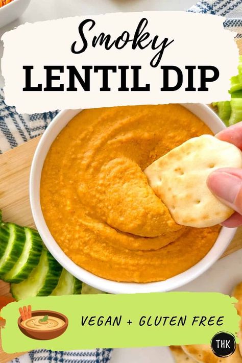 Smoky Lentil Dip This Healthy Kitchen Lentil Bean Dip, Red Lentil Hummus Recipe, Lentil Dip Recipe, Lentil Hummus Recipe, Lentil Dip, Vegan Dressings, Vegan Spinach Artichoke Dip, Vegetarian Eating, Lentils Beans