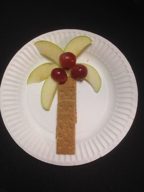 Chicka Chicka Boom Boom snack we made today in the preschool! Read the book (for the umpteenth time) as the kiddos munched their coconut trees! Hawaiian Preschool Theme, Chicka Chicka Boom Boom Snack, What Food Comes From Trees Preschool, Hawaii Theme Preschool Activities, Coconut Activities Preschool, Coconut Tree Craft Preschool, Preschool Luau Party Food, Chicka Chicka Boom Boom Preschool, Chicka Chicka Boom Boom Activities