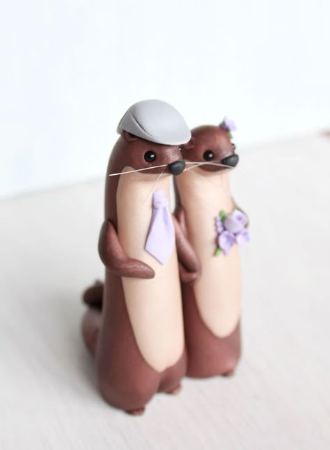 Otter Wedding, River Otters, Significant Otter, Wedding Cake Topper Figurines, Cute Otter, Otters Cute, Head Tilt, River Otter, Polymer Clay Animals