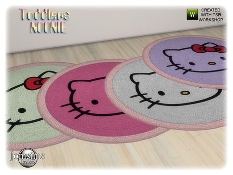 jomsims' Noonie toddlers bedroom round rug Bedroom Round Rug, Hello Kitty Rug, Hello Kitty Furniture, Toddlers Bedroom, Sims 4 Anime, Sims 4 Clutter, The Sims 4 Packs, Sims 4 Cc Folder, Sims 4 Characters