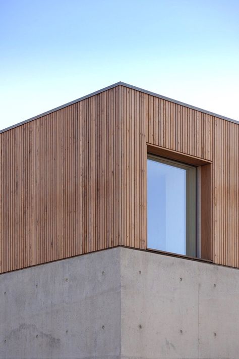 Wood - Concrete - Facade - Architecture Detail Concrete And Wood Architecture, Wood And Concrete Architecture, Concrete Exterior, Wood Facade, Timber Architecture, Concrete Facade, Concrete Architecture, House Facade, Wood Architecture