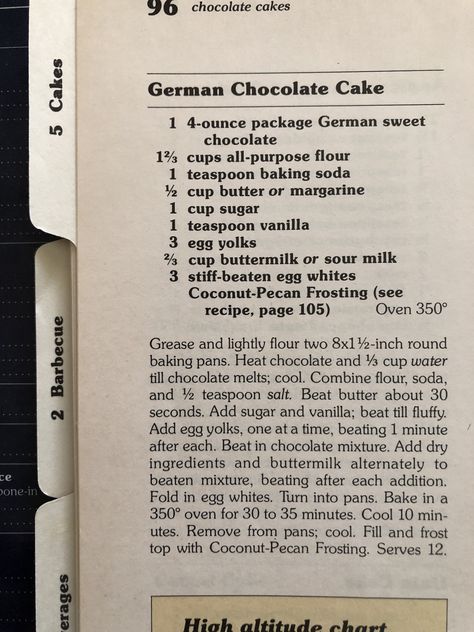 German Chocolate Cake. Better Homes & Gardens New Cookbook. Square German Chocolate Cake, Home Made German Chocolate Cake Recipe, Bakers German Chocolate Cake, German Chocolate Frosting, Chocolate Cake Icing, Cream Cheese Pound Cake Recipe, German Chocolate Cake Recipe, Chocolate Cake From Scratch, Coconut Pecan Frosting