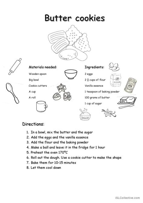 Procedural Text, Kids Worksheet, Butter Cookie Recipe, Procedural Writing, How To Make Biscuits, Esl Resources, English Grammar Worksheets, Peanut Butter Cookie, Cooking Classes For Kids