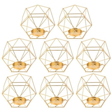 Affordable Wedding Decorations, Tea Lights Centerpieces, Gold Votive Candle Holders, Gold Votive Candles, Geometric Candle Holder, Geometric Candles, Glass Tealight Candle Holders, Place Card Holders Wedding, Centerpiece Wedding