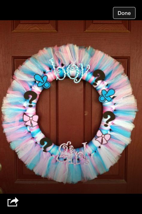 Gender Wreath Gender Reveal Wreath, Tutu Wreath, Gender Reveal Photos, Pregnancy Gender, Glitter Balloons, Baby Reveal Party, Gender Party, Baby Gender Reveal Party, Baby Gender Reveal