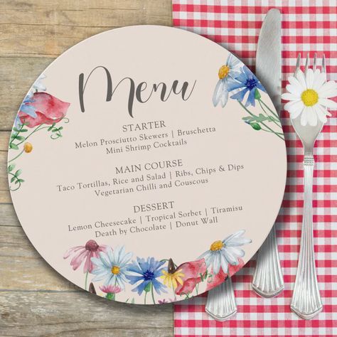 Wildflower Wedding Rustic Boho Wild Flowers Round Menu Donut Wall, Wedding Rustic, Lemon Desserts, Wildflower Wedding, Rustic Boho, Garden Theme, Free Birthday Invitations, Kids Nursery Decor, Wild Flower