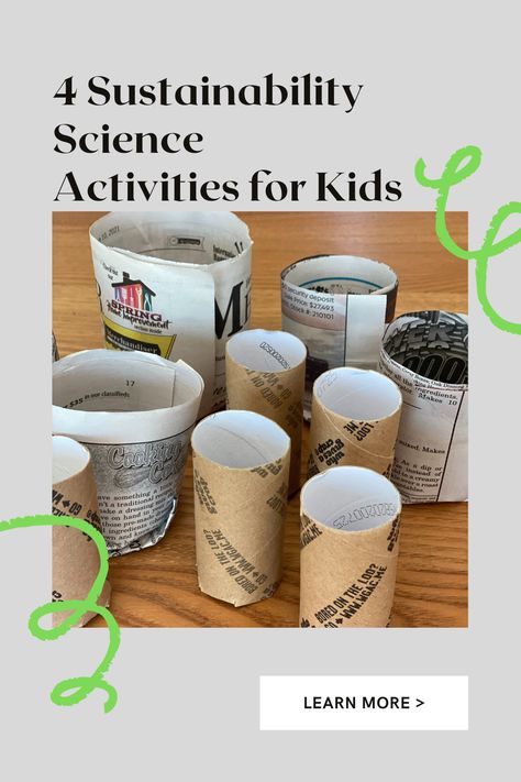 Looking to add some sustainability science activities into your child's learning? I’ve got four simple STEM activities that you can do at home or in a classroom that will have learners of all ages engaged and excited about sustainability! Environmental Stem Activities, Stem Sustainability Projects, Sustainability Activities Kindergarten, Recycle Science Projects For Kids, Sustainability In Childcare Activities, Sustainable Technology Design, Kids Environmental Activities, Recycling Stem Activities, Eco Friendly Activities