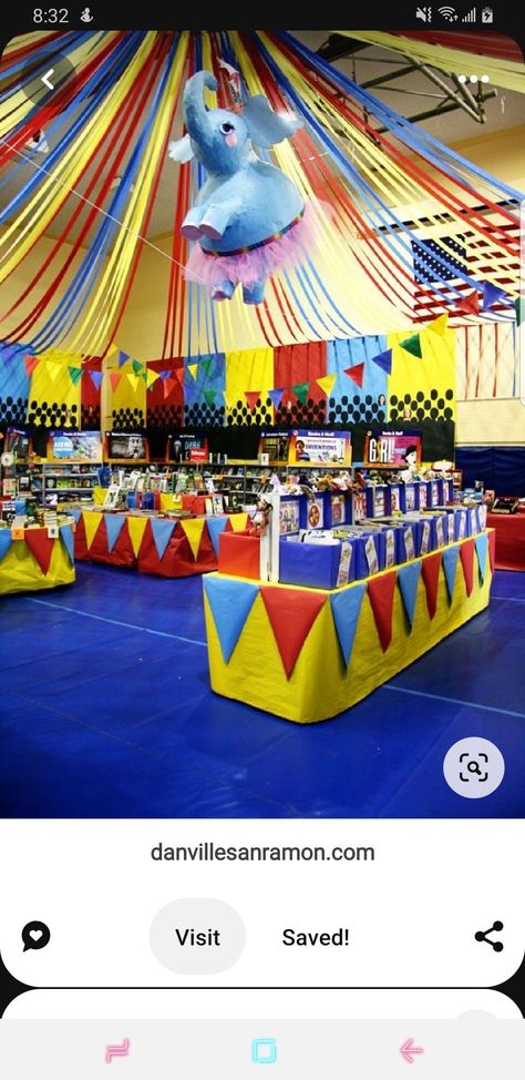 Carnival Book Fair, Carnival Classroom Transformation, Circus Book Fair, Under The Big Top Theme, Carnival Classroom Theme, Circus Fundraiser, Pta Event Ideas, Bookfair Themes, Book Fair Themes