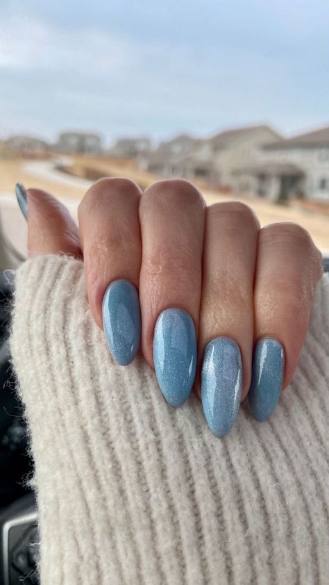 Blue Sparkling Nails, Light Blue Sparkle Nails, Baby Blue Nails With Glitter, Light Blue Nail, Light Blue Nail Designs, Sparkling Nails, Rounded Acrylic Nails, Color Block Nails, Blue Gel Nails