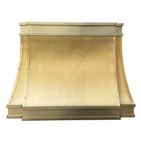 custom brushed brass range hoods Hammered Range Hood, Range Niche, Brass Vent Hood, Range Hoods Ideas, Gold Range Hood, Brass Hood, Brass Range Hood, Zinc Range Hood, Hood Vent Cover