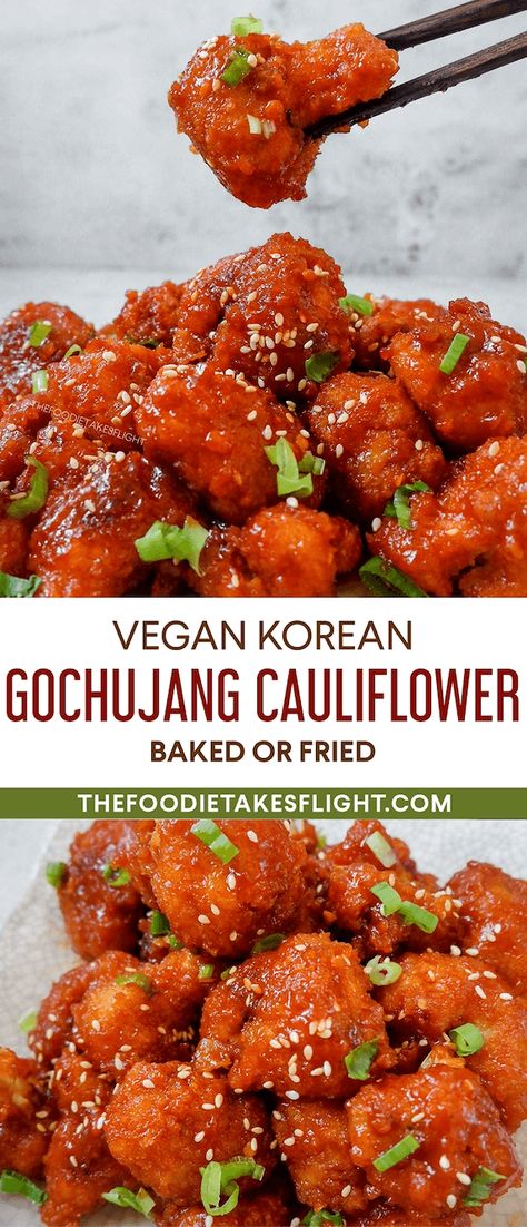 Vegan Gojuchang, Korean Baked Cauliflower, Gojuchang Cauliflower, Cauliflower Recipes Korean, Korean Style Cauliflower, Gochujang Cauliflower Recipe, Healthy Gochujang Recipes, Gochujang Recipe Vegetarian, Gochujang Vegetarian