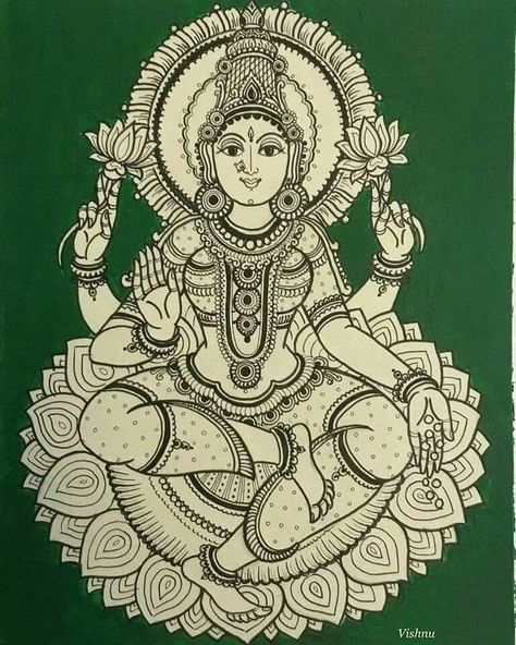 Kalamkari Painting Saraswati, Kalamkari Saraswati Painting, Saraswati Devi Mandala Art, Saraswathi Devi Drawing, Saraswati Devi Painting, Saraswati Madhubani Painting, Saraswati Mandala Art, Saraswati Devi Art, Saraswati Sketch