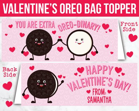 Oreo Cookie Valentine’s Day Bag Toppers and Gift Tags. Oreo Valentine’s Day Cards. Spread love this Valentine’s Day by sharing everyone’s favorite cookie, Oreos! Use these adorable bag toppers or gift tags for the perfect Valentine’s Day treat! Oreo Valentine Ideas Printables, Oreo Valentine Ideas, Oreo Valentines, Cookie Valentines, Valentines Day Bags, Punny Valentines, Staff Gifts, Cookie Bags, Bag Topper