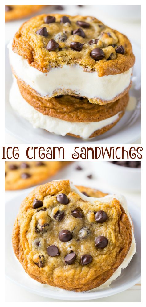 Chocolate Chip Ice Cream Sandwiches - Baker by Nature Food Photography Chocolate, Photography Chocolate, Cookies Photography, Homemade Ice Cream Sandwiches, Ice Cream Sandwiches Recipe, Ice Cream Sandwich Cake, Baker By Nature, Homemade Chocolate Chips, Ice Cream Cookie Sandwich