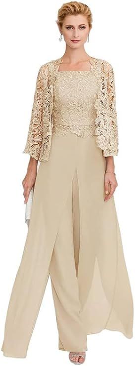 Amazon.com: Mother of The Bride Dresses Lace Formal Evening Dresses Chiffon Wedding Guest Dresses for Women with Jacket Deep Champagne US10 : Clothing, Shoes & Jewelry Bride Winter, Wedding Pantsuit, Suit Dresses, Gown With Jacket, Bride Suit, Formal Pant, Suits Formal, Dresses Winter, Luxury Vehicles