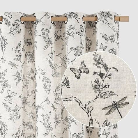 Amazon.com: Lazzzy Linen Farmhouse Curtains Blue Floral Curtains 63 Inch Length Drapes for Living Room Bedroom Pattern Light Filtering Country Vintage Curtain Grommet Top, 2 Panels, Blue on Beige : Home & Kitchen Blue Floral Curtains, Kitchen Curtains And Valances, Curtains Blue, Floral Farmhouse, Drapes For Living Room, Sheer Linen Curtains, Decorative Curtain Rods, Country Vintage, Farmhouse Curtains