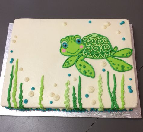 Cute turtle cake. All buttercream. #thecakerystl @thecakerystl Sea Turtle Cakes, Turtle Cakes, Turtle Birthday Party, Sea Turtle Cookies, Turtle Themed Birthday Party, Sea Turtle Cake Ideas, Sea Turtle Birthday Cake, Turtle Cupcake Cake, Turtle Sheet Cake