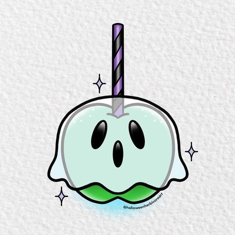 Peep Tattoo Marshmallow, Candy Apple Tattoo, Halloween Candy Tattoo Ideas, Spooky Food Tattoo, Halloween Candy Painting, Spooky Food Drawing, Halloween Food Drawing, Candy Apple Drawing, Halloween Candy Drawing