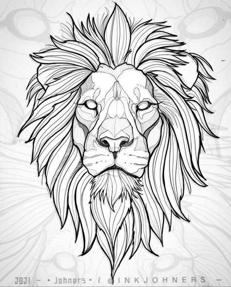 Lion Tattoo Outline, Lion Head Drawing, Geometric Lion Tattoo, Lion Sketch, Geometric Lion, Lion Head Tattoos, Lion Drawing, Lion Illustration, Beautiful Lion