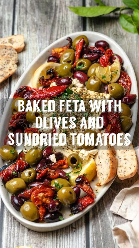 Baked Feta With Olives, Feta With Olives, Feta Spread, Olive Appetizer, Baked Feta, Easy Mediterranean Diet Recipes, Olive Recipes, Feta Recipes, Recipes Appetizers And Snacks