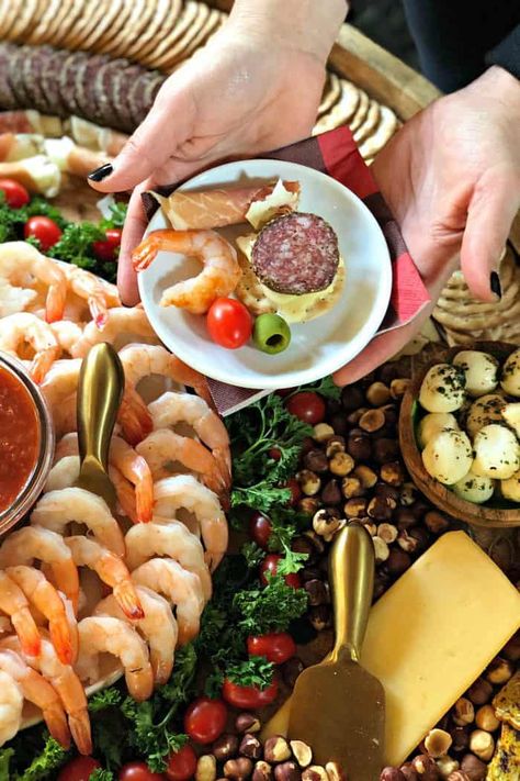 Party Epic Shrimp Cocktail Charcuterie Board Charcuterie Board With Shrimp Cocktail, Charcuterie Board With Shrimp, Cocktail Charcuterie Board, Easy Make Ahead Appetizers, Christmas Charcuterie Board, Thanksgiving Vegetables, Christmas Charcuterie, Food Bars, Make Ahead Appetizers