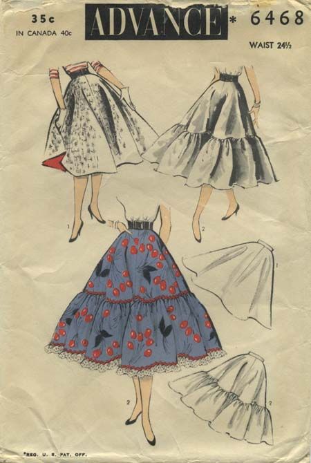 Vintage Circle Skirt Sewing Pattern | Advance 6468 | Year 1953 | Bust n/a | Waist 24½ | Hip 32 Layered Skirts, Petticoat Pattern, Poodle Skirts, 50s Skirt, Advance Patterns, 1950s Skirt, Circle Skirts, Pretty Skirts, Skirt Patterns Sewing