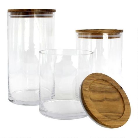 Glass Storage Canister with Acacia Wood Lid | World Market Canning Jars Crafts, Ceramic Canisters, Airtight Storage, Glass Storage Jars, Glass Canisters, Glass Food Storage, Storage Canisters, Glass Food Storage Containers, Glass Storage