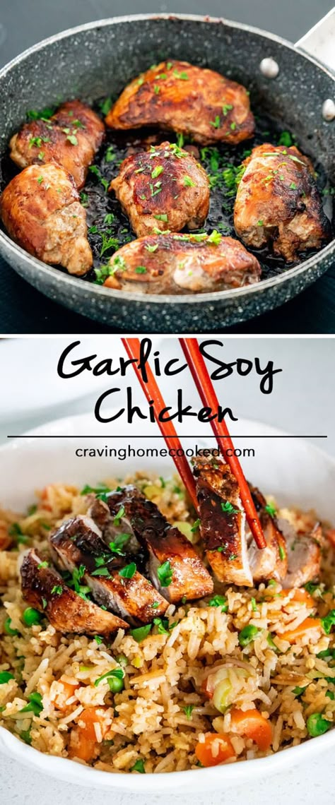 This Garlic Soy Chicken proves how a simple Asian inspired glaze can turn simple boring chicken thighs into delicious, super flavorful, tender chicken thighs that will be the star of your dinner. #garlicsoychicken #chicken #winnerwinnerchickendinner Soy Garlic Chicken Thighs, Soy Ginger Chicken, Garlic Soy Chicken, Asian Marinade For Chicken, Asian Chicken Thighs, Soy Garlic Chicken, Chicken Thigh Marinade, Chicken Pollo, Chicken Tenderloin Recipes