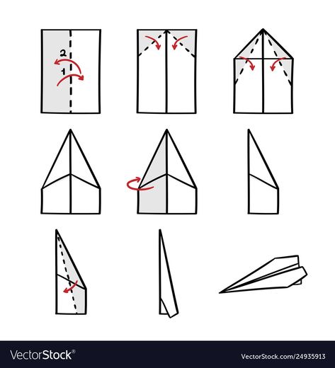 How to make a paper airplane instruction vector image on VectorStock Paper Airplane Steps, Paper Airplane Drawing, Paper Airplanes Instructions, Paper Airplane Folding, Babysitting Hacks, Best Paper Plane, Paper Airplane Template, Origami Plane, Paper Aeroplane