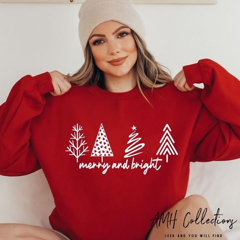 Merry And Bright Christmas Decor, Bright Christmas Decor, Merry And Bright Svg, Cute Christmas Sweater, Merry And Bright Christmas, Bright Christmas, Fall Hoodies, Holiday Sweatshirt, Winter Hoodies