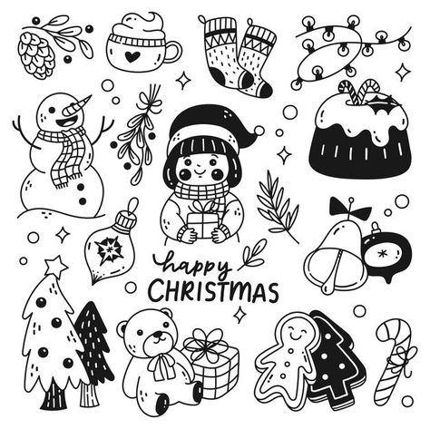 Set of cute christmas doodles isolated o... | Premium Vector #Freepik #vector #background #pattern #christmas #vintage Cute Christmas Doodles, Window Drawings, Doodles Christmas, Christmas Ornament Template, Christmas Sketch, Christmas Donuts, Tree Doodle, Christmas Tattoo, Ornament Template