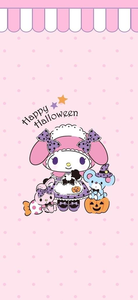 Enjoy this kawaii fall background of my melody😍😍💗 Halloween Laptop Wallpaper, My Melody Halloween, Sailor Moon Halloween, Hello Kitty Halloween Wallpaper, Melody Wallpaper, Kitty Pictures, Gata Marie, My Melody Wallpaper, Melody Hello Kitty