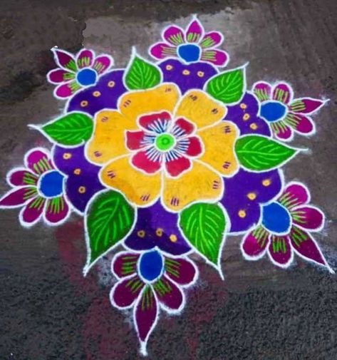 Ragoli Color Simple, Latest Pongal Rangoli Designs, Muggulu Design Simple With Colors, Free Hand Rangoli Designs With Colours, Ragoli Color Design, Rangoli Kolam Designs With Colour, Mugullu Rangoli Designs, New Year Muggulu Designs, Poster Rangoli Designs