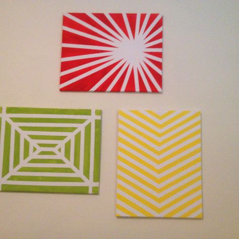 Easy wall art with just canvas, masking tape and paint! Tape Painting Ideas, Easy Wall Painting Ideas, Masking Tape Art, Tape Painting, Simple Wall Art, Tape Art, Diy Artwork, Kids Canvas, Easy Canvas Painting