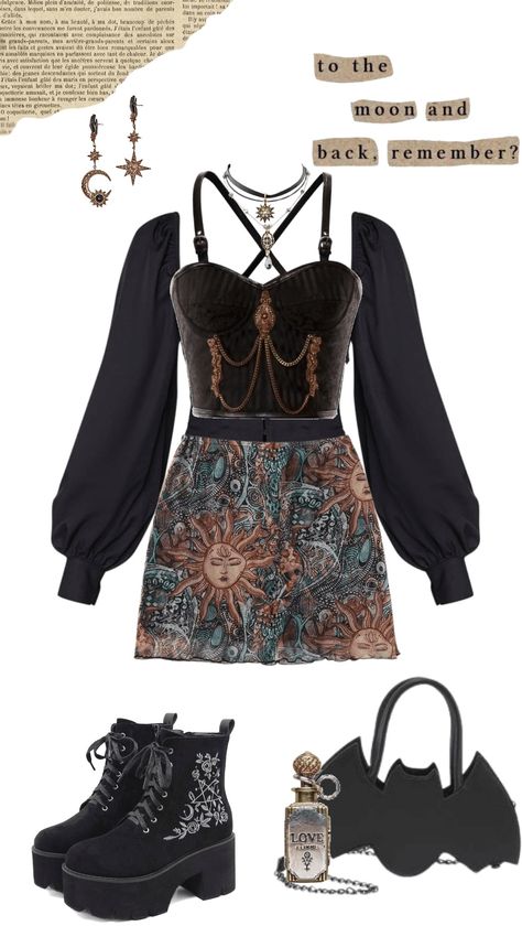 Witchy Outfits Aesthetic, Witchy Fits, Outfits Whimsigoth, Witchy Aesthetic Outfit, Polyvore Outfits Aesthetic, Yeri Mua, Witchy Outfits, Outfit Inso, Outfit Polyvore